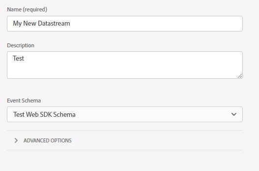 create a datastrean, provide a name, description, and event schema