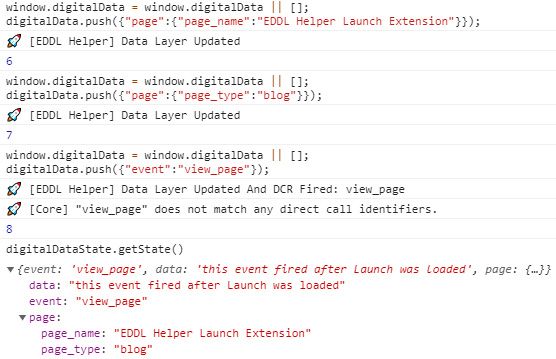 eddl helper console logs show data layer updates