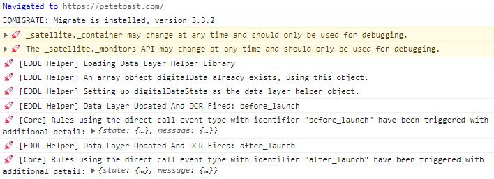 eddl helper console logs after pushing objects into the digitalData object