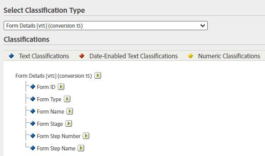 form details text classifications: form id, form type, form name, form stage, form step number, form step name