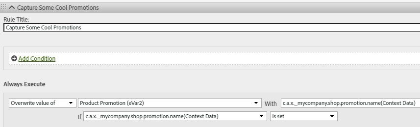 use c.a.x._companyid to access xdm fields in adobe analytics processing rules to set evars, props, events